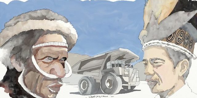 Pemerintahan-Jokowi-tampak-lebih-mengurusi-bisnis-Freeport-dibanding-menegakkan-HAM-di-Papua.-Ilustrasi-oleh-Sketsagram Pemerintahan Jokowi tampak lebih mengurusi bisnis Freeport dibanding menegakkan HAM di Papua. Ilustrasi oleh Sketsagram